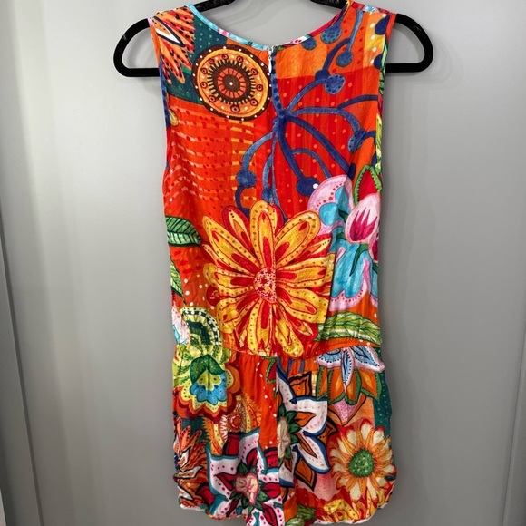 Desigual Romper Multi Color Floral Sz 4 Mandarin Orange Sleeveless Romper - Picture 6 of 6